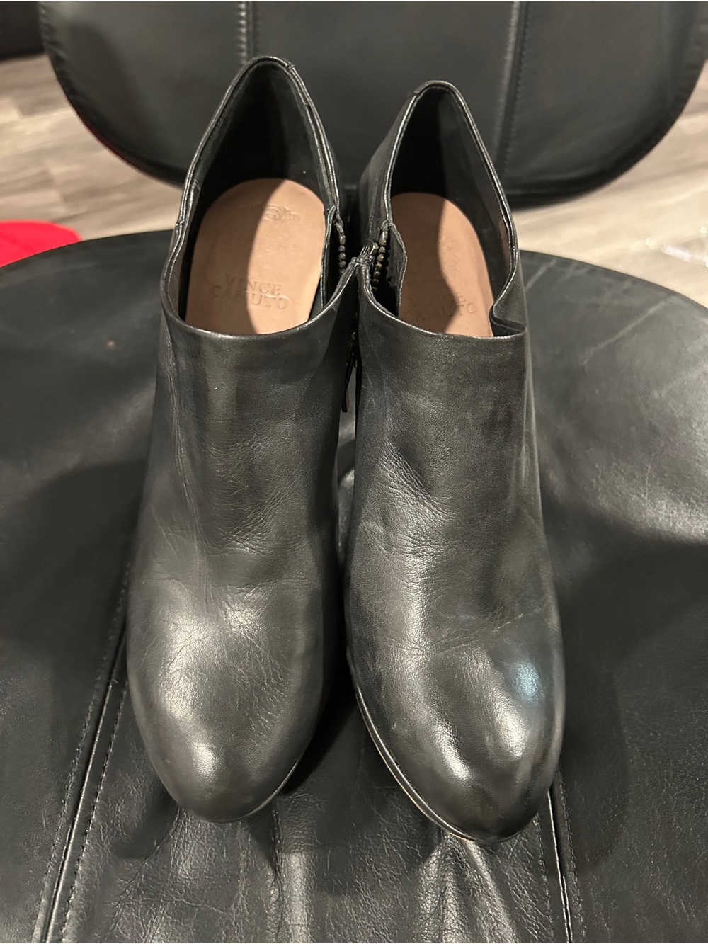 Vince Camuto Black Leather Pointed Ankle Booties